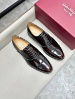 Ferragamo Black and red calfskin Leather Shoes-Ferragamo Man Business Leather Shoes